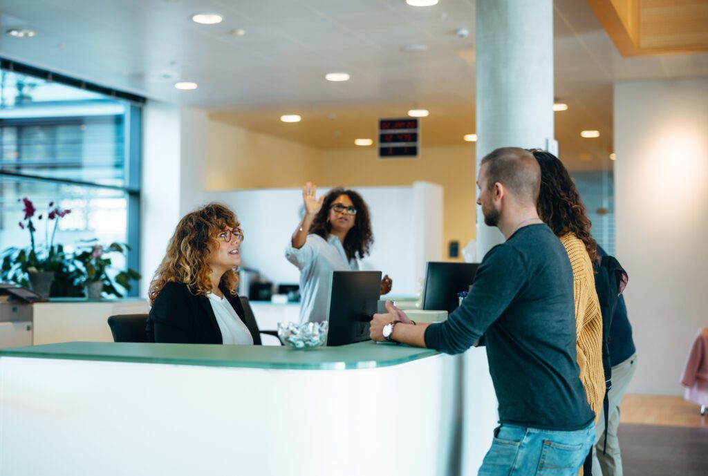 people at service counter