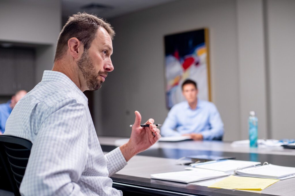 Steve Rawlings talking in a meeting